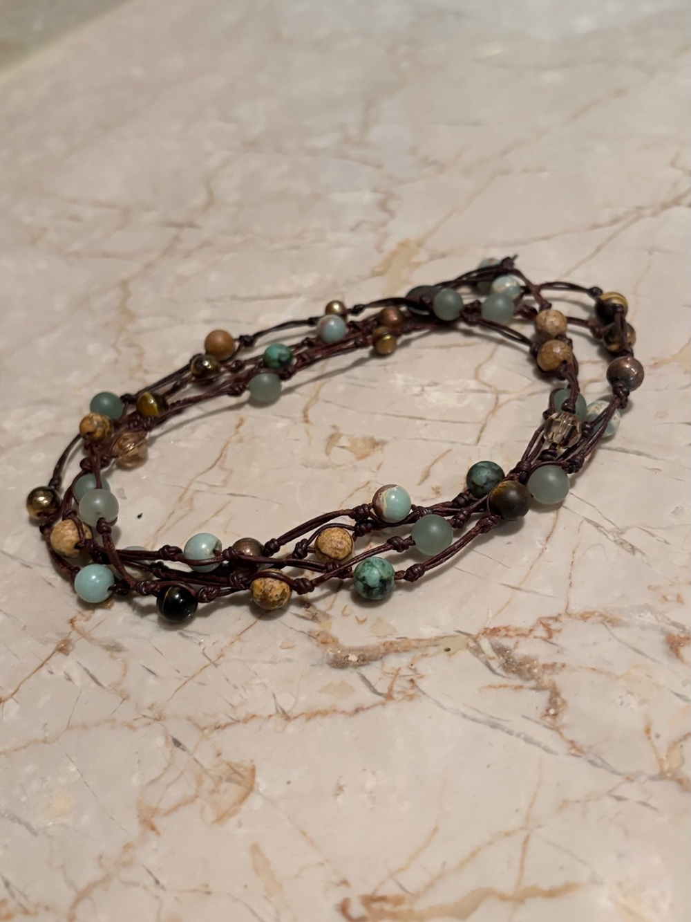 Lucky Brand Turquoise and Brown Multi-Bead Wrap Necklace. - Picture 2 of 5